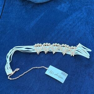 12th Tribe Ivory Beaded Elastic Belt with Gold Accents